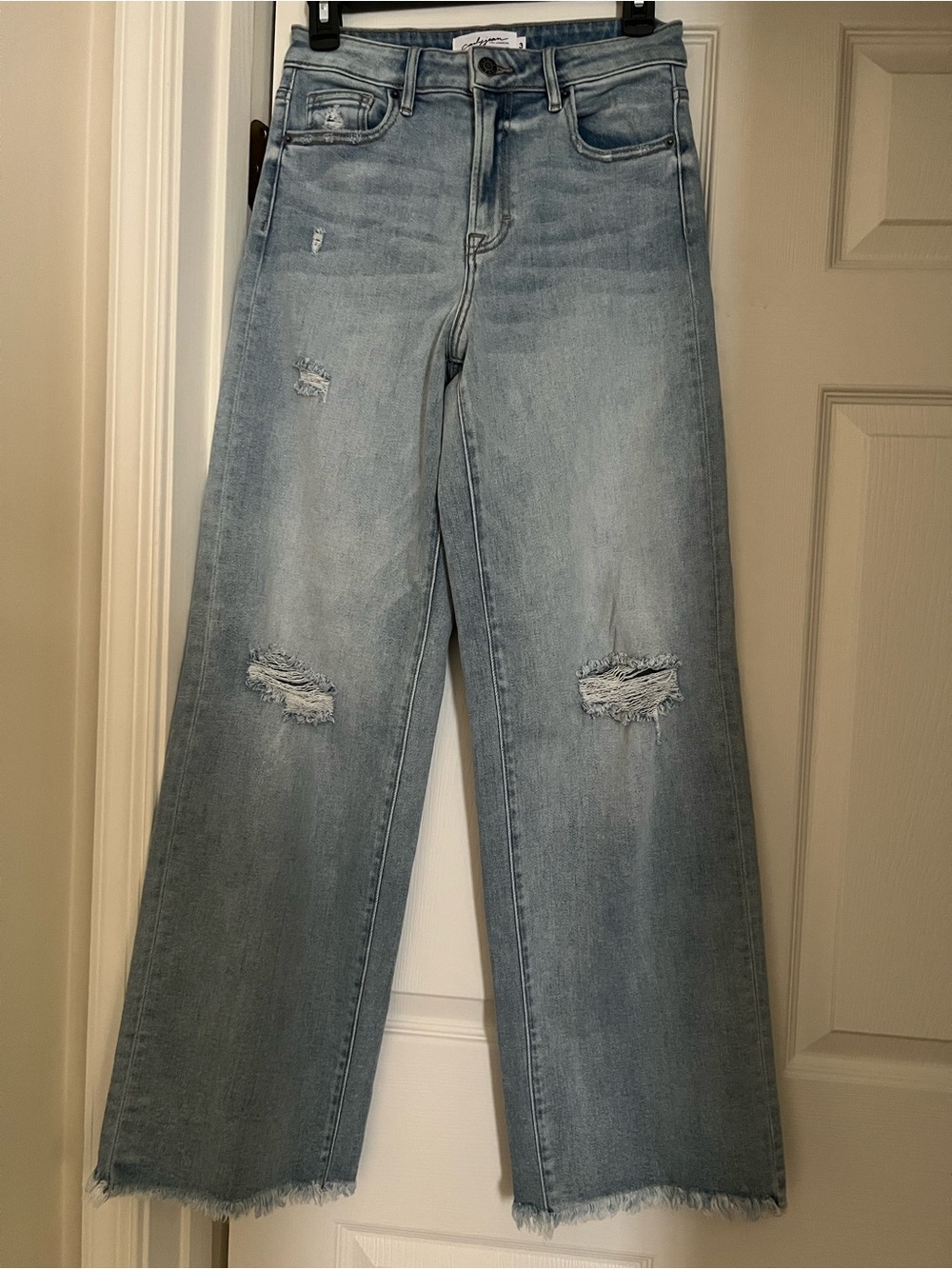 Carly Jean Los Angeles Light Blue Distressed Wide-Leg Jeans